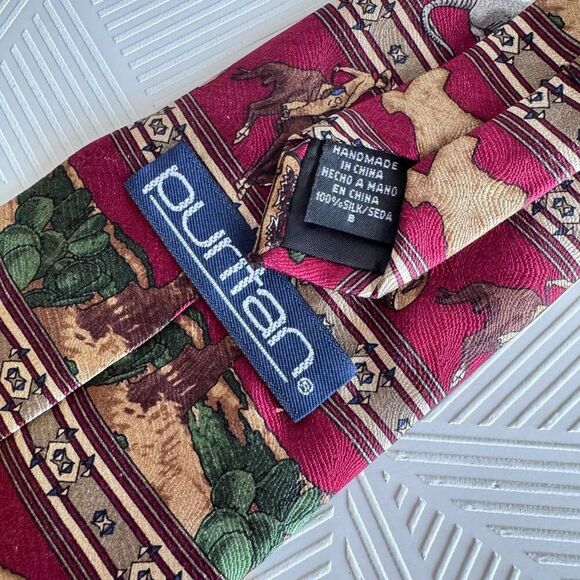 100% Silk Texas Western Rodeo Novelty Tie Cowboy Boots Cactus State Puritan - Picture 4 of 7